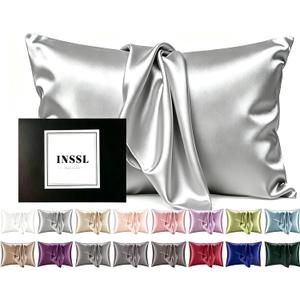 INSSL Silk Pillowcase for Women, Mulberry Silk Pillowcase for Hair and Skin and Stay Comfortable and Breathable During Sleep (Queen, Grey)