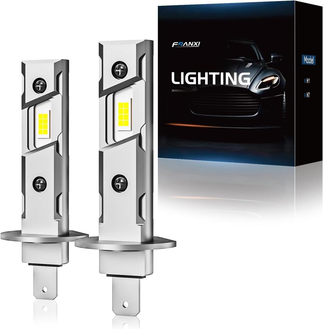FRANXI H1 Bulbs, Super Bright Fog Light Bulbs, 6000k Cool White, 1:1 Mini Size Design, Plug and Play, Pack of 2