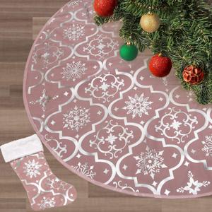 Flash World 48 Inch Large Christmas Tree Skirt Xmas Soft Cover Mat Decor Snowflake Collar Farmhouse Tree Skirt for Holiday Ornaments Party Home Indoor Decorations (Pink, 48INCH)