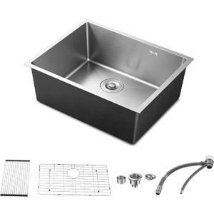 28 x 18 Inch Undermount Kitchen Sink, Stainless Steel Single Bowl
16 Gauge T304, 9" Deep Bowl, R10 Corners, Bottom Grid, Roll-Up Rack and 3.5" Drain Compatible with Most Garbage Disposals