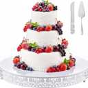 Wenqik 20 Inch White Cake Stand Set Metal Round Cupcake Dessert Stand with Cake Cutting, Flower Spatula Wedding Cupcake Pastry Display Candy Holder Display for Wedding Party Birthday Baby Shower