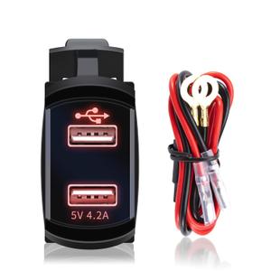 4.2A Rocker Switch Style Dual USB Charger Red LED Light, Waterproof USB Charger 12V-24V Fast Charge Socket Quick Charger for Cars Boats Trucks RVs Vehicle, Universal USB Quick Charger