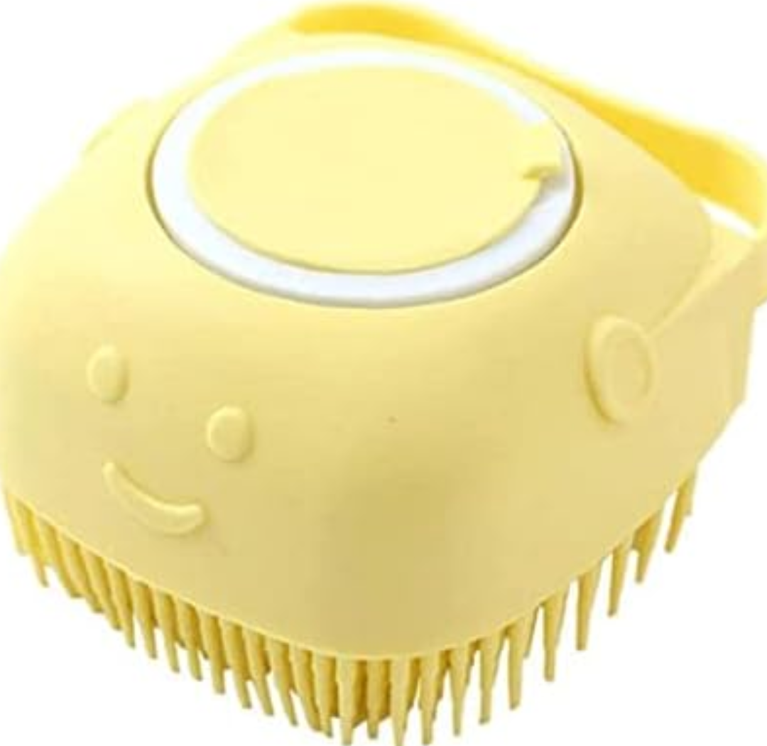 Pack of 2 Dog Brush – Cat Brush – Shampoo Dispensing Scrubber – Soft Silicone Design – Hanging Loop – For All Skin Types – Grooming, Deshedding and Exfoliating, Yellow