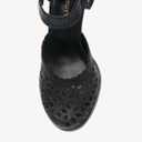 NEWBELLA Womens Mary Janes Vintage Pumps with Adjustable Ankle Strap & Embossed Cutou Design, Comfortable Flared Heels for Casual & Dressy, Size 9
