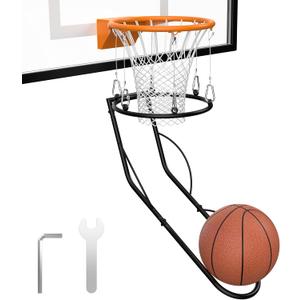 Basketball Return Attachment, Sturdy Metal Basket Ball Return Training Aid, Ideal for Single-Person Outdoor or Indoor Basketball Shooting Training (Black)