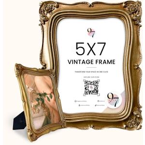 97 Decor Vintage Picture Frame 5x7 - Gold 5x7 Picture Frame, Elegant Antique Frames 5 x 7 With Glass Front, Fancy Ornate Frame 5x 7 For Photo Display Tabletop And Wall Mounting