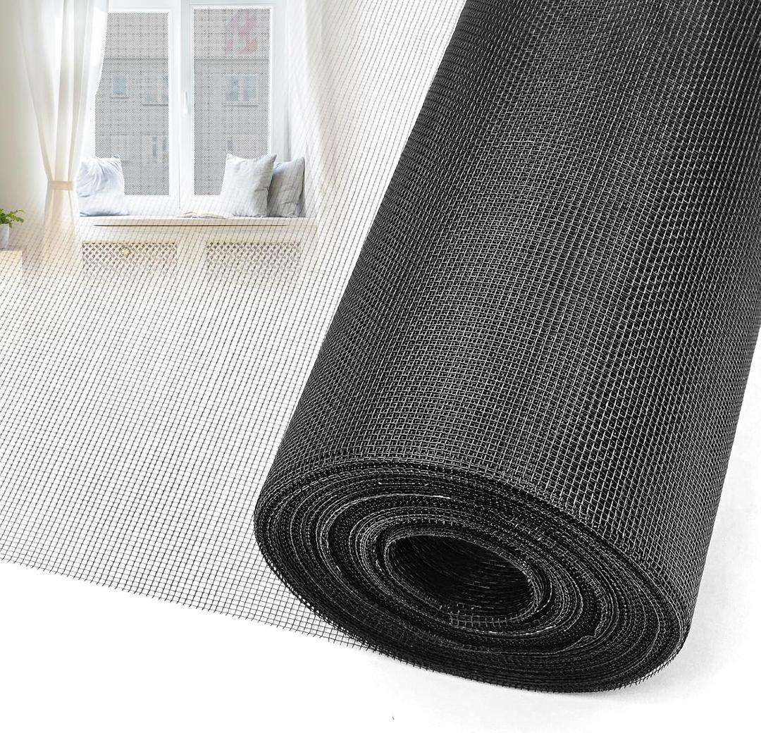 48 in × 100 ft Window Screen Mesh, Fiberglass Window Screen Replacement, Screen Mesh Roll for Window, Door, Patio, Porch (Black)