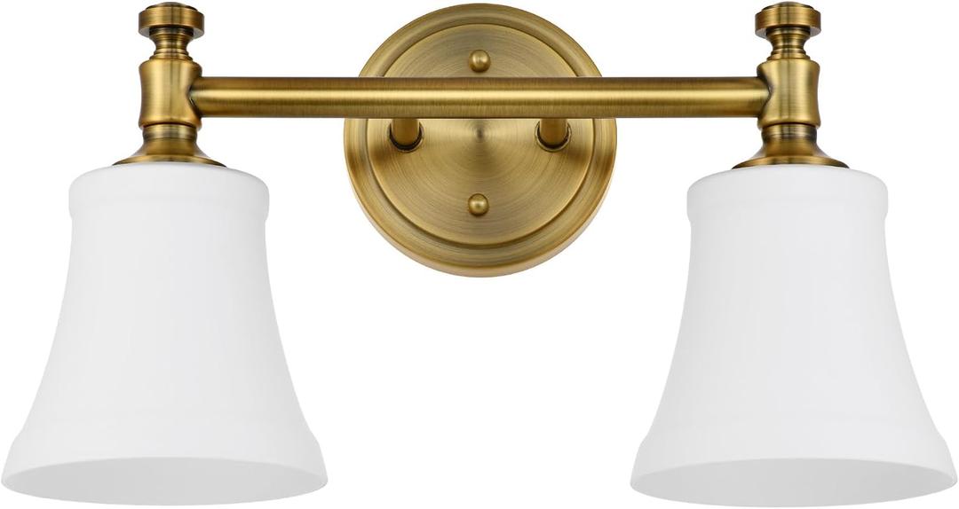 Champagne Bronze Bathroom Vanity Light Fixtures, Traditional Gold 2 Lights Wall Sconce Lighting with Large Opal Glass Shade, Porch Wall Mount Light Fixture for Bathroom, Mirror Cabinets Hallway Stairs