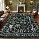 9x12 Area Rugs Living Room Rug: Vintage Washable Rug Floral Soft Carpet Indoor Floor Non-Slip Boho Stain Resistant Large Carpets for Bedroom Kids Nursery Dining Room Farmhouse Home Office Green