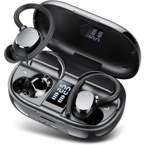 Ear Buds Wireless Bluetooth Earbuds Sport 2025 New Bluetooth 5.3 Headphones with LED Display 128H Playtime Powerful Bass Over Ear Earphones with Earhooks IP7 Waterproof for Gym/Running/Workout (Dream Black)