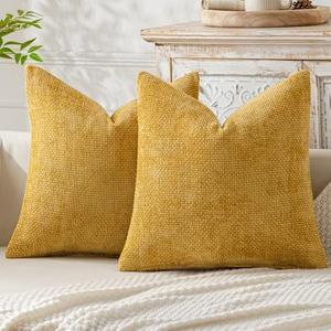 MIULEE Pack of 2 Gold Decorative Pillow Covers 18x18 Inch Soft Chenille Couch Throw Pillows Farmhouse Cushion Covers for Home Decor Sofa Bedroom Living Room