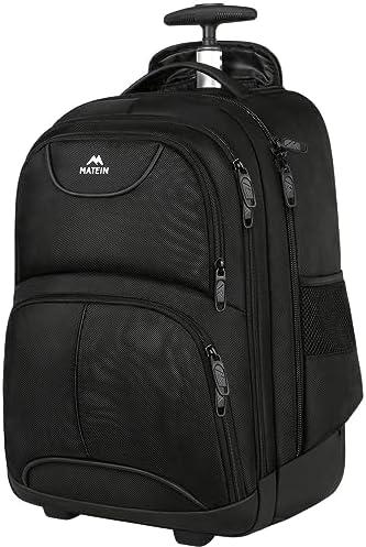 MATEIN Rolling Backpack, 17 inch Water Resistant Wheeled Laptop Backpack, Carry on Luggage Business Bag, Overnight College Computer Bag Trolley Suitcase for Men Women Adults to Travel, Black