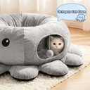 Cat Tunnel Bed for Indoor Cats, Peekaboo Cat Cave Bed with 20 Pcs Cat Toys, Soft Cat Donut Tunnel for Kitten Large Cats, Grey Octopus