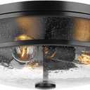 16 Inch Large Flush Mount Ceiling Light Fixture with Seeded Glass, Black Round Ceiling Lamp Shade, Modern Farmhouse Indoor Outdoor Ceiling Lighting for Kitchen Dining Living Room Foyer