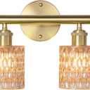 Bathroom Vanity Light, Gold Wall Fixture Over Mirror, Amber Glass Shade Lighting with Bulbs Included for Bedroom & Living Room, 2-Lights