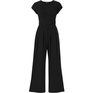 PRETTYGARDEN Summer Jumpsuits for Women Dressy 2025 Ribbed Cap Sleeve Wide Leg Pants Rompers Elegant Casual One Piece Outfits (XX-Large, Black) PRETTYGARDEN Summer Jumpsuits for Women Dressy 2025 Ribbed Cap Sleeve Wide Leg Pants Rompers Elegant Casual One Piece Outfits (XX-Large, Black)