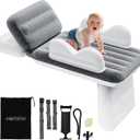 Abdtech Inflatable Toddler Airplane Bed: Safe & Soft - Portable Kids Travel Bed with Airplane Seat Extender for Kids - Blow up Mattress with Manual Pump,Seat Belt and Travel Bag (37Inch, Grey) (Large)