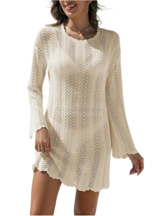 VIMPUNEC Crochet Swimsuit Coverup for Women Summer Bathing Suit Cover Ups Swimwear Beach Dress, XL