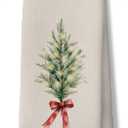 Vintage Christmas Evergreen Tree Kitchen Dish Tea Towels, Xmas Winter Botanical Holiday Decorative Hand Towels for Bathroom Kitchen, Christmas Bathroom Decor, 16x24 Inch (Color-3)