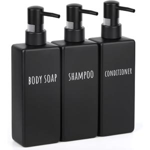 Segbeauty Plastic Shampoo and Conditioner Dispenser, 3pcs 16.9oz Refillable Lotion Soap Dispenser, 500ml Black Shampoo Bottles, Empty Shower Pump Dispenser Lotion Container for Modern Bathroom Hotel