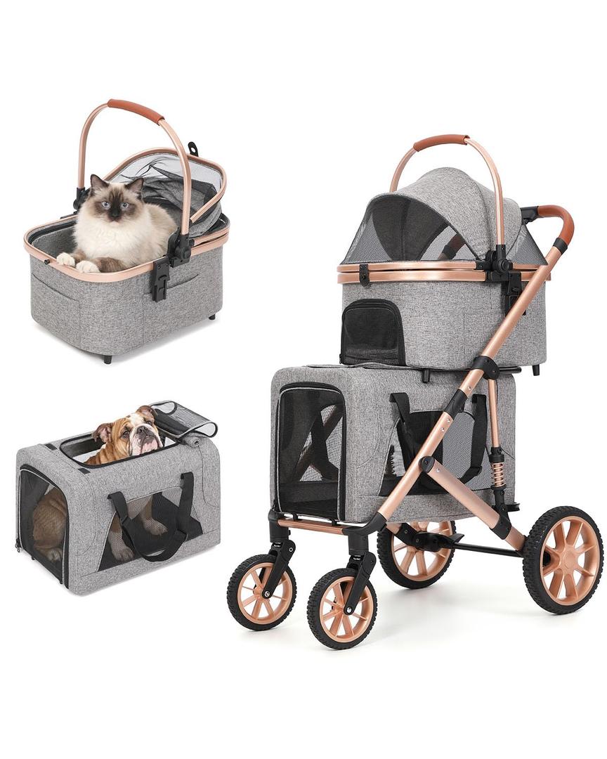 HOVONO Double Dog Stroller for 2 Small & Medium Dogs/Cats Up to 60 lbs | 3-in-1 Pet Stroller with Detachable Carrier, Lightweight Aluminum Alloy, Foldable Frame, Rubber Wheels with Suspension