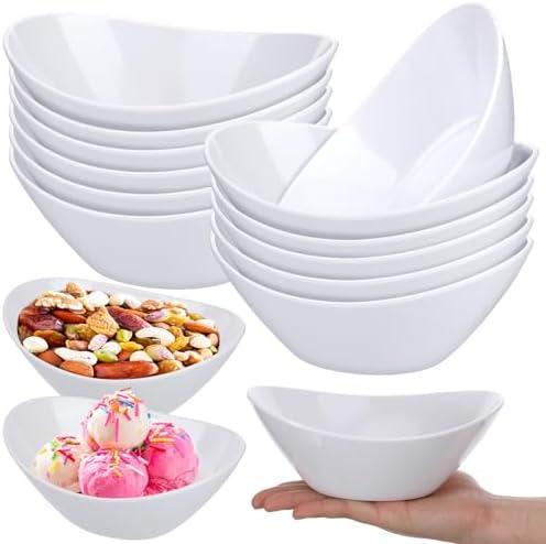 Dingion 11 Pcs Melamine White Serving Bowls 7'' x 5.3'' x 2.7'' 15 oz Oval Serving Dishes for Salad Pasta Fruit Cereal Dishwasher Dipping Ice Cream Dessert Display Garden Tea Camping Party Dinner