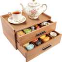 Wood Tea Bag Organizer with Double Drawer, 21-compartment Tea Bag Holder Container Boxes for Countertop, Tea Organizers and Storage Box for Desks, Cupboards and Living Rooms