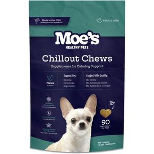 Moes Calming Chews for Dogs 90ct  Natural Anxiety Relief with Hemp, Chamomile, and Tryptophan  Calming Dog Treats for Separation, Fireworks, Travel and Storms (Chicken)