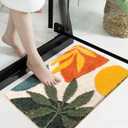 Uphome Bathroom Rugs Colorful Abstract Leaves Bath Mat Non Slip Water Absorbent Boho Bath Rug Soft Microfiber Machine Washable Floor Mats for Tub Bathroom Indoor Doormat,18"x26"