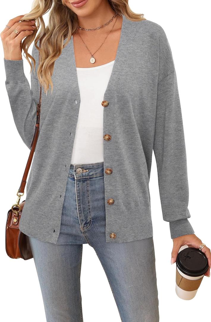 Arach&Cloz Womens Wool Blend Lightweight Spring Business Casual Cardigan Sweaters (Gray, S)