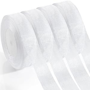 Ysleen 200 Yards 1 Inch White Sheer Organza Ribbon Chiffon Tulle Ribbon Organza Satin Craft Decor for Gift Wrapping Wedding Flower Bouquets DIY Craft Bridal Shower Invitation Party Decorations