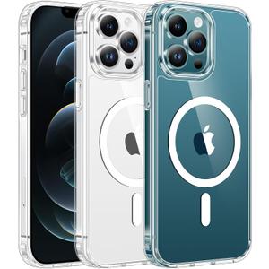 FNTCASE for iPhone 12 Pro-Max Case: Clear Magnetic Phone Cases Compatible with Magsafe Slim Anti Yellowing Military Grade Drop Protection Rugged Protective Transparent Cell Phone Cover (A-Clear)