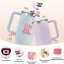 2 x 6PCS Stanley Stanley Cup Accessories Set for 30oz/40oz, Desert & Spill Proof Silicone Boot Glittering Handle Decor & Inspired pink letter Stickers, cute keychain handle Stickers