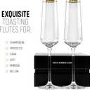 Gold Rim Champagne Gift Glasses | Set of 2 | Crystal Square Toasting Flutes for Bride and Groom, Wedding, Anniversary, Birthday | Elegant Long Stemmed Glassware for Sparkling Wine, Prosecco