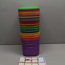 Thyle 12 Pack 7 Quarts Plastic Storage Bins for Storage with Lids Handles Colorful Stackable Desktop Box Bins with Label for Shelf Drawer,10 x 7 x 6 Inch (Brightly Colored)