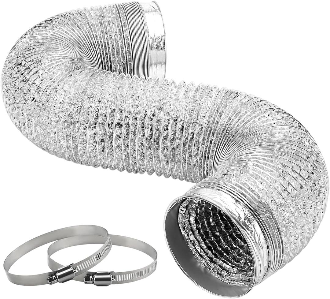 Vrurc Dryer Vent Hose, 4 Inch 4.92 FT Flexible Aluminum Thickened Vent Hose, with Stainless Steel Clamps, for Dryer Venting Laundry Room