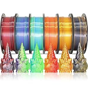 MIKA3D 6 Spools Bicolor Dual Color 1.75mm 3D Printer Filament Bundle, 3D Printing Silk PLA, Silk Black-Red/ Purple-Green/ Blue-Green/ Red-Gold/ Gold-Copper/ Black-Orange, 3D Printing PLA 250g X 6 Spools