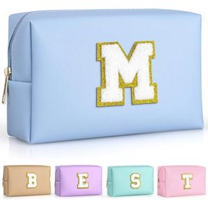 TOPEAST Makeup Bags for Women, Personalized Initials Travel Makeup Bag Cosmetic Bags for Women Birthday Gifts for Women (Sky Blue M)
