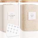 CZZGSM 2 Pack Square Glass Flour and Sugar Containers with 132 Kitchen Pantry Labels - Thicken 149 FL OZ Large Glass Storage Jars with Airtight Bamboo Lid - Big Food Canisters for Rice, Pasta, Cookie