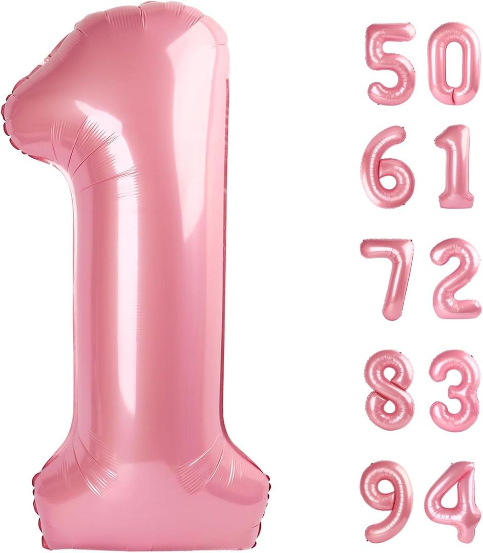 40 Inch Pearlescent Pink 1 Balloon for First Birthday, 1st Number Balloons Birthday Decorations for Girl Kids Toddler Baby, One Giant Number 1 Balloon