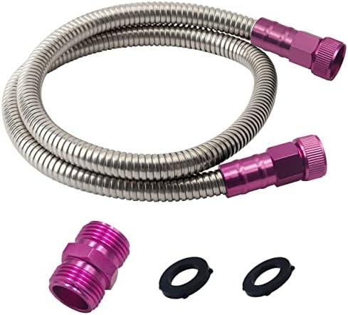 YANWOO 304 Stainless Steel 5 Feet Female to Female Garden Hose with Pink Male to Male Connector for Garden Hose Reel Cart (5ft)