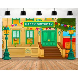 Happy Birthday for Boys and Girls Photography Background CartoonStreet Theme Children's Baby Party Baby Shower Decoration Banner Props Vinyl 7x5 Feet