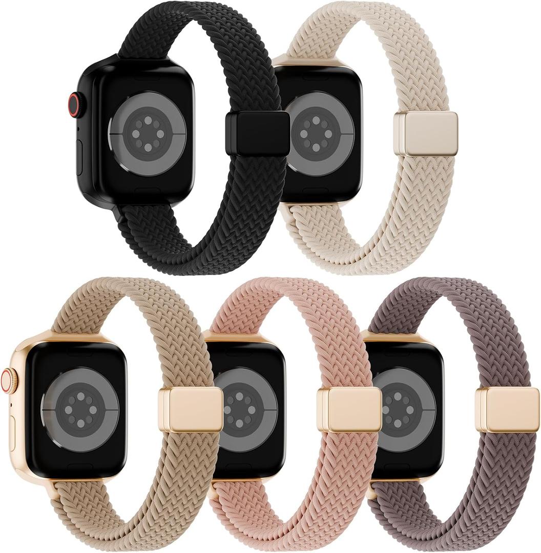 Slim Magnetic Braided Compatible with Apple Watch Bands 42mm 41mm 40mm 38mm 46mm 45mm 44mm 49mm Women Men, Stretchy Solo Loop Nylon Sport Strap for iWatch Series 11 10 9 8 SE 7 6 5 4 Ultra 3 2 1