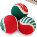 2 x LUCKITTY 3 Packs Christmas Dog Tennis Balls Interactive Toy Puppy for Small Medium Dogs Training Playing- Red, White, and Green Color Blocking Patterns 2.5 Inch