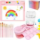 Painting Station, Paint Brush Cleaner (Upgraded) and Silicone Painting Mat 20"X16" with 10 Paint Brushes, Leak Proof Paint Brush Rinser, Gift for Adults Artist Beginners (Pink)