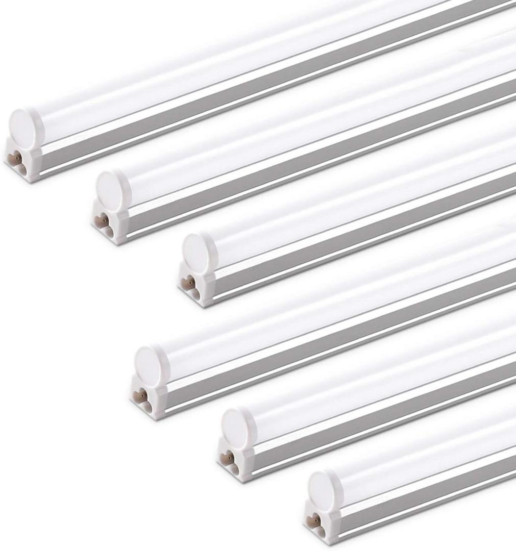 Barrina (6 Pack LED T5 Integrated Single Fixture, 4FT, 2200lm, 6500K Super Bright White, 20W Utility LED Shop Light, Ceiling and Under Cabinet Light, Corded Electric with ON/Off Switch, ETL Listed