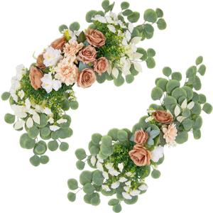 H&S BRIDAL Wedding Arch Flowers, Artificial Rose Dalia Floral with Mums Greenery Eucalyptus, Set of 2 Silk Flower Arrangements for Welcome Sign, Ceremony Backdrop,Reception Home Wall Decor