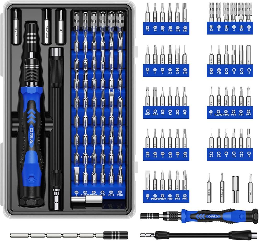 ORIA Precision Screwdriver Set, 61 in 1 Small Screwdriver Set with 57 Precision Bits, Portable Repair Tool Kit, Magnetic Screw Driver Kit with Extension Rod for Smartphone, PC, Watch,Toys, Blue