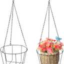 Metal & Macrame Plant Hanger Indoor/Outdoor Use Heavy Duty Hanging Planter Holder with Basket for Ceiling, Window, Patio Decorative Hanging Pot Tray for Plants(12 Inch, 2-Pack)