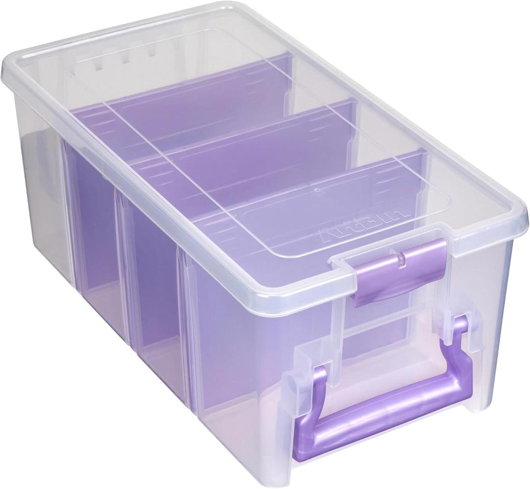 ArtBin Semi Satchel Portable Craft Organizer with 3 Dividers - Clear Plastic Storage Case for Art & Craft Supplies (Pack of 1, Purple)